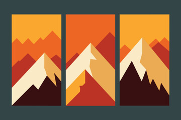Set of abstract mountain painting. abstract art background vector