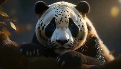 photorealistic, highly detailed, color, high contrast, panda leopard
