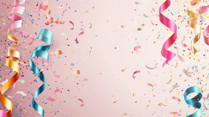 Colorful confetti and streamers against a festive background