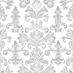 Cream colored damask wall covering featuring botanical designs