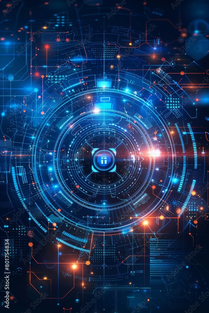 Poster digital design featuring a futuristic engineering motif. an abstract backdrop symbolizing innovation