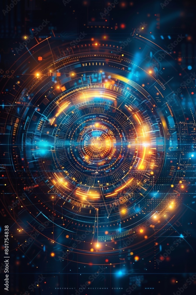 Poster digital design featuring a futuristic engineering motif. an abstract backdrop symbolizing innovation