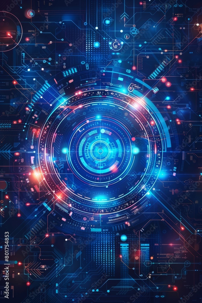 Poster digital design featuring a futuristic engineering motif. an abstract backdrop symbolizing innovation