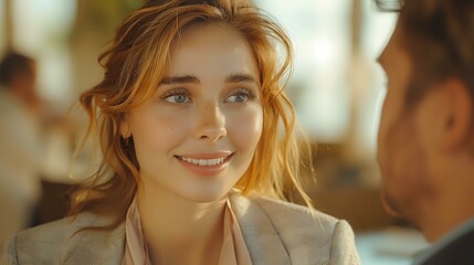 Friendly and Attentive Business Exchange in a Bright Office