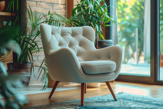 Modern armchair as central piece of furniture and focal point in a modern living room