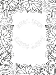 Keychain Quotes Flower Coloring Page Beautiful black and white illustration for adult coloring book