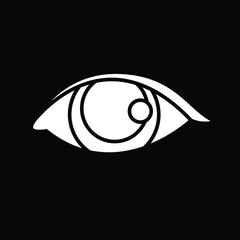 Simple eye vector illustration, vision on seeing symbol, observation or sight image, eyes isolated on black background