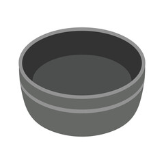 Black bowl illustration in flat design style, dark gray colored basin vector illustration