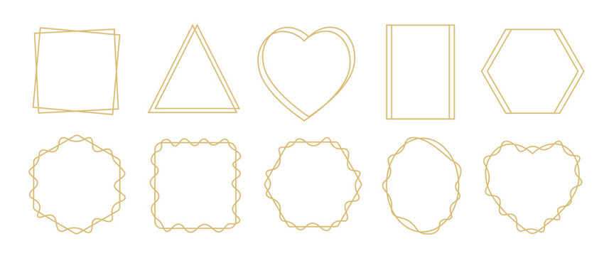 Minimalist linear frame background set, geometric shape frame collection, gold basic shape border vector illustration