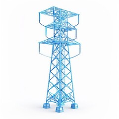 electricity high tension pylon icon, blue color, white background