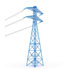 electricity high tension pylon icon, blue color, white background