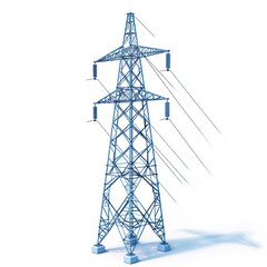 electricity high tension pylon icon, blue color, white background