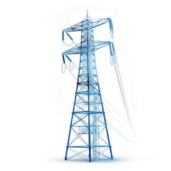 electricity high tension pylon icon, blue color, white background