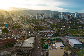 Cebu City, Philippines - May 2022: The North Reclamation Area and the Cebu Skyline during Golden hour.