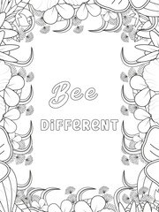 Keychain Quotes Flower Coloring Page Beautiful black and white illustration for adult coloring book
