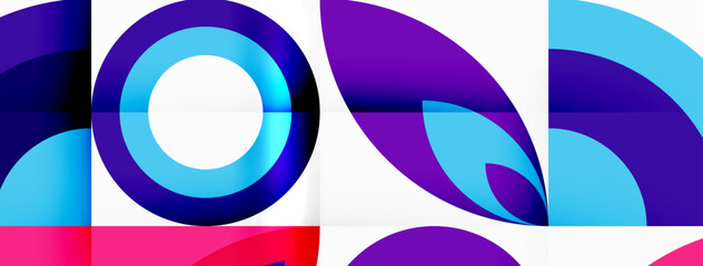 This painting features a dynamic composition with a blue and purple circle pattern, accented with an electric blue and magenta color scheme. The symmetrical design creates a captivating visual effect