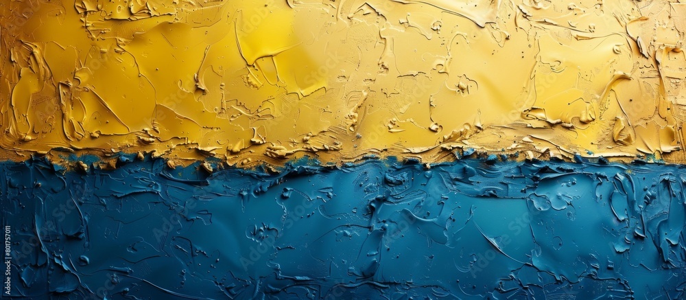 Poster this image shows a detailed close up of a painting displaying a vibrant yellow and blue background c