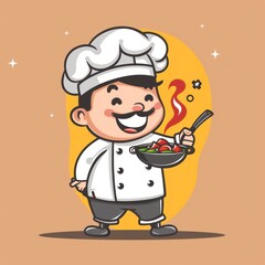 chef is cooking, funny cartoon drawing