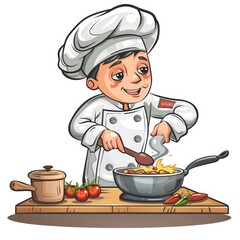 chef is cooking, funny cartoon drawing