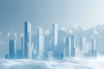 Fototapeta premium Illustrations of city buildings and distant mountains