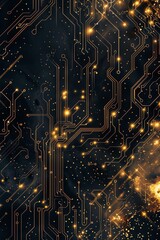 Futuristic Black Circuit Board Wallpaper adorned with shimmering Golden Stars