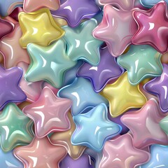 3D star puffs, vibrant colors glossy finish, playful forms