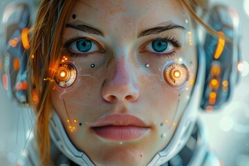 Portrait of a robot lady, cyborg woman image, android computer being directed by AI, advanced technology of tomorrow, sci-fi dream