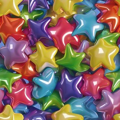 3D star puffs, vibrant colors glossy finish, playful forms