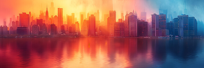 sunset over the river,
Abstract city building skyline metropolitan area