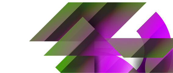 A vibrant purple triangle intersects a bold green rectangle on a clean white background, creating a striking piece of geometric art reminiscent of grass and nature