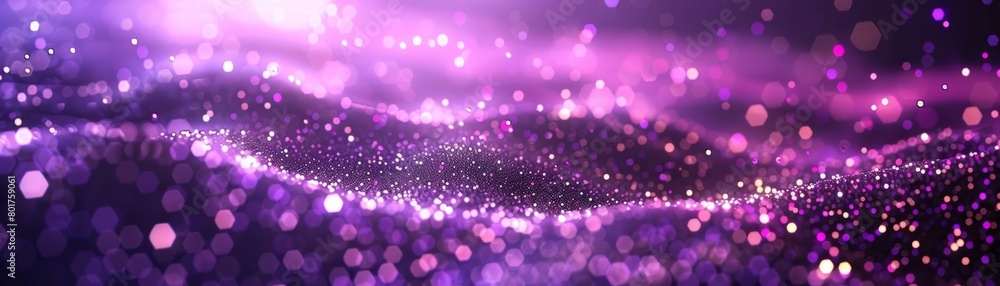 Aufkleber a stream of particles against a purple backdrop, with numerous illuminated particles, creating a tec