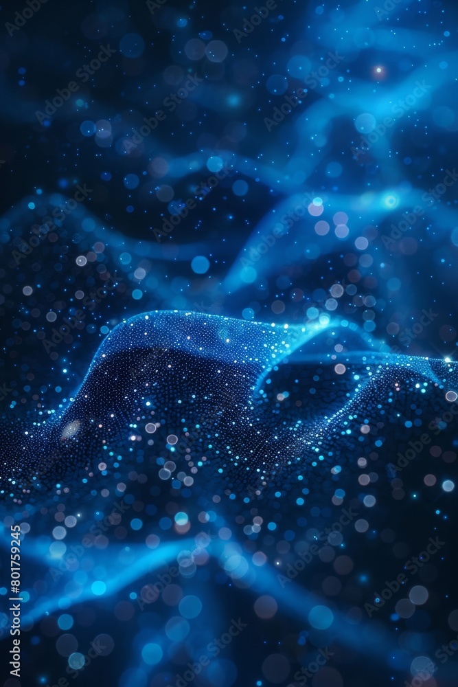 Poster digital technology design featuring abstract blue background with dynamic dots and lines. a futurist