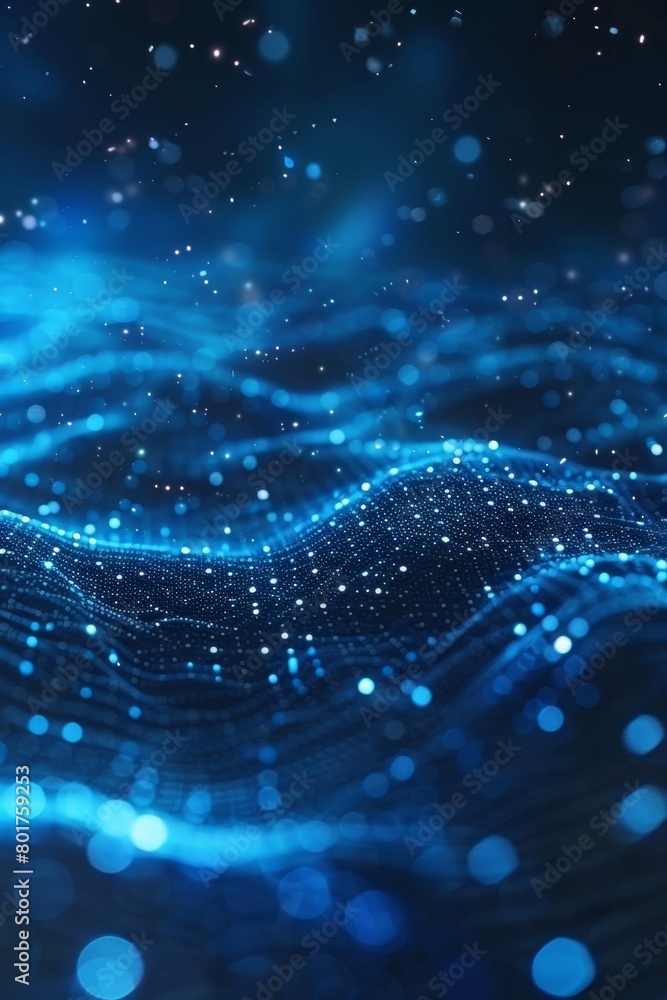 Poster digital technology design featuring abstract blue background with dynamic dots and lines. a futurist