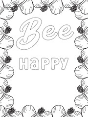 Keychain Quotes Flower Coloring Page Beautiful black and white illustration for adult coloring book