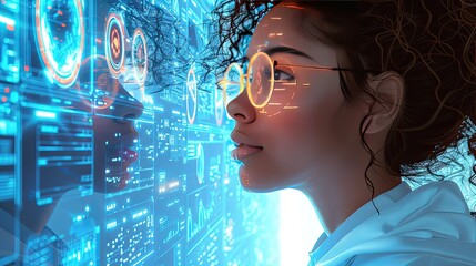 An Illustration Of A Person Looking At An AI Program On A Screen, Generative AI