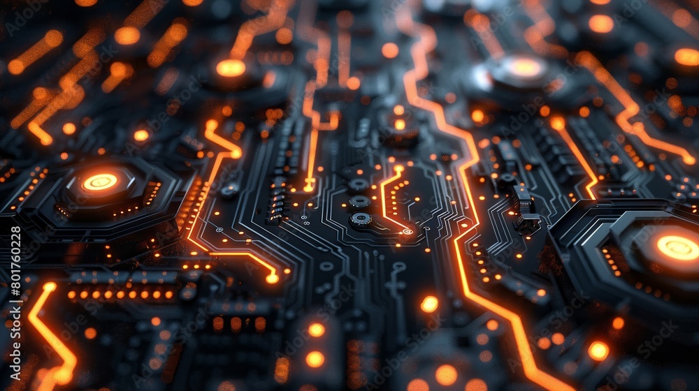Poster exquisite engineering artistry featuring complex circuit patterns and illuminated accents.