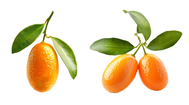 fresh kumquat isolated on a transparent PNG background, white background , cut out, clipping path, Generative Ai