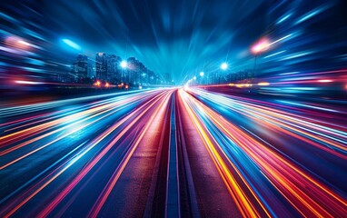 Urban traffic moves swiftly along the highway as the sun sets, capturing the essence of the bustling city in a blur of lights and motion through long exposure photography.