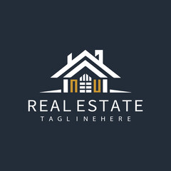 NU initial monogram logo for real estate design.