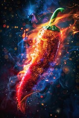 Fototapeta premium Intense bursts of vivid hues reminiscent of the fiery energy of a chili pepper.