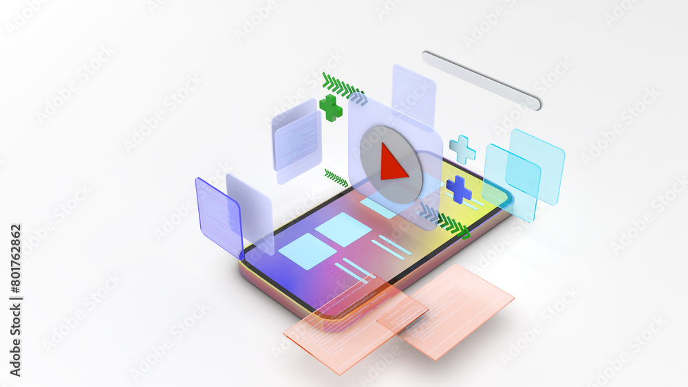 Aufkleber You search for video media using your mobile device. Connected mobile phone. 3D rendering