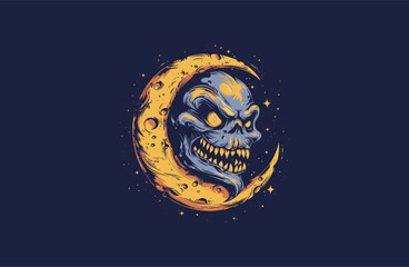 Fototapeta premium Moon and Monster vector illustration flat design logo