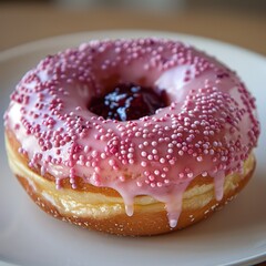 delicious donut covered with icing and jam