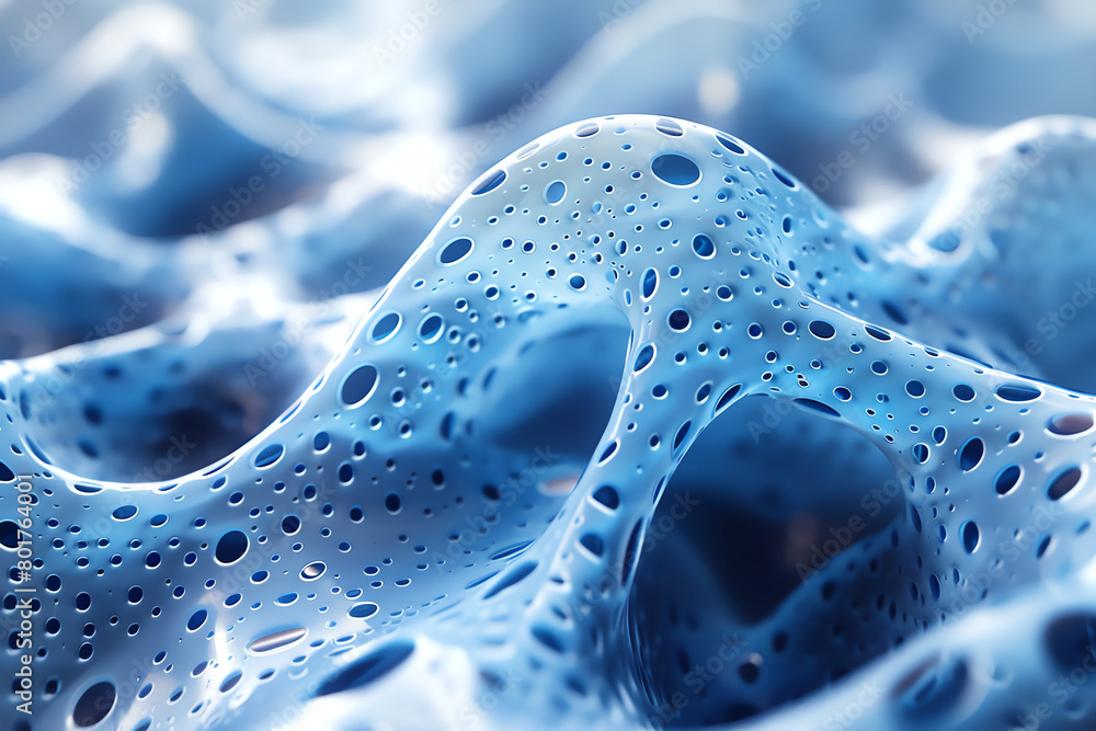 Aufkleber close-up of spongy blue material displaying intricate patterns and textures under soft light, evokin