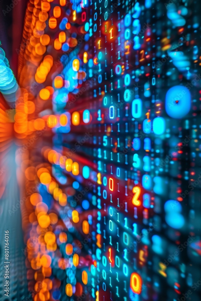 Poster numbers and data are transmitted through digital computer networks and lines.