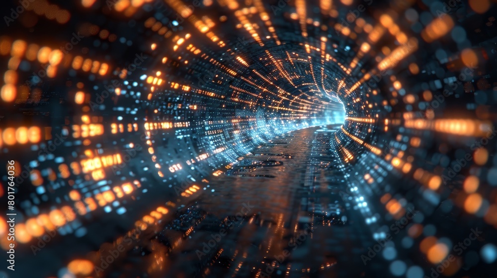 Poster of a futuristic binary code network, showcasing the intricate web of data flow in the digital era th