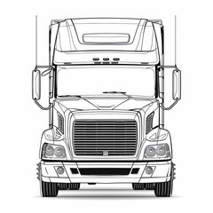 truck simple black outline design, front view on white background