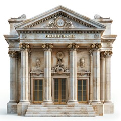 Obraz premium old bank marble building, greek style architecture, isolated white background