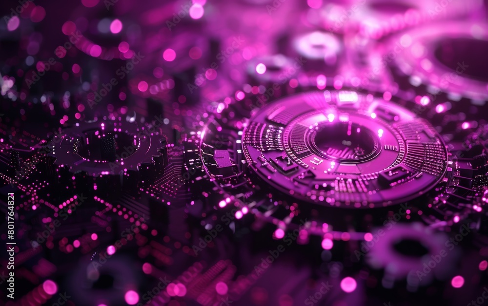Poster abstract digital technology concept with purple color scheme and industrial design elements, present