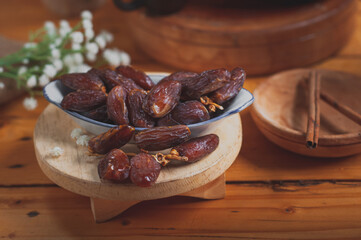 Dates and pure drinking water is consume to end Ramadan fast. Breaking Ramadan fast at Iftar.